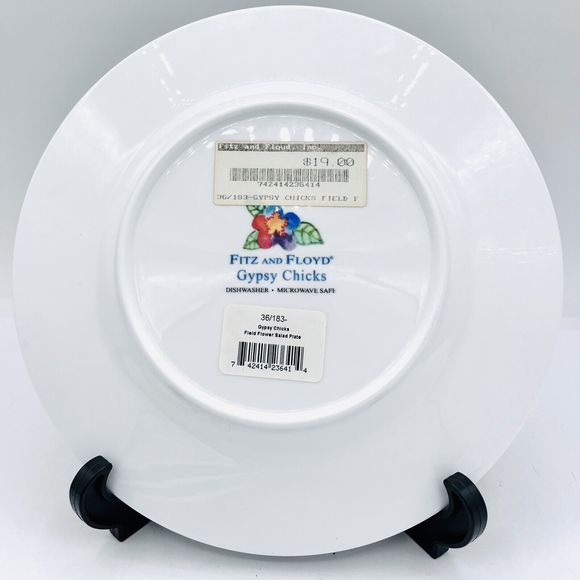 Set Of 4 Fitz and Floyd Gypsy Chicks Salad Plates 8 1/2" Diameter Field Flowers - Picture 3 of 5